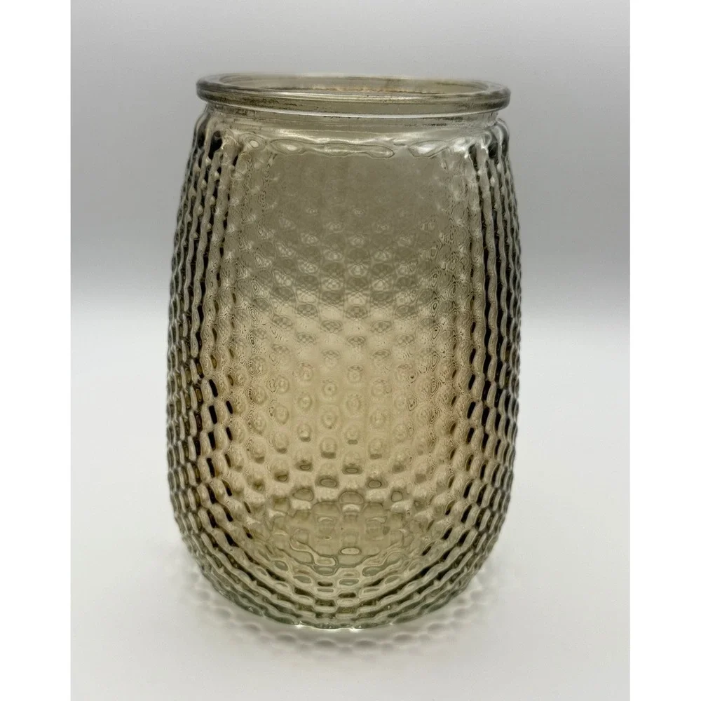 Smoky Grey Hobnail‎ Glass Hurricane Candle Holder Textured Honeycomb Vase